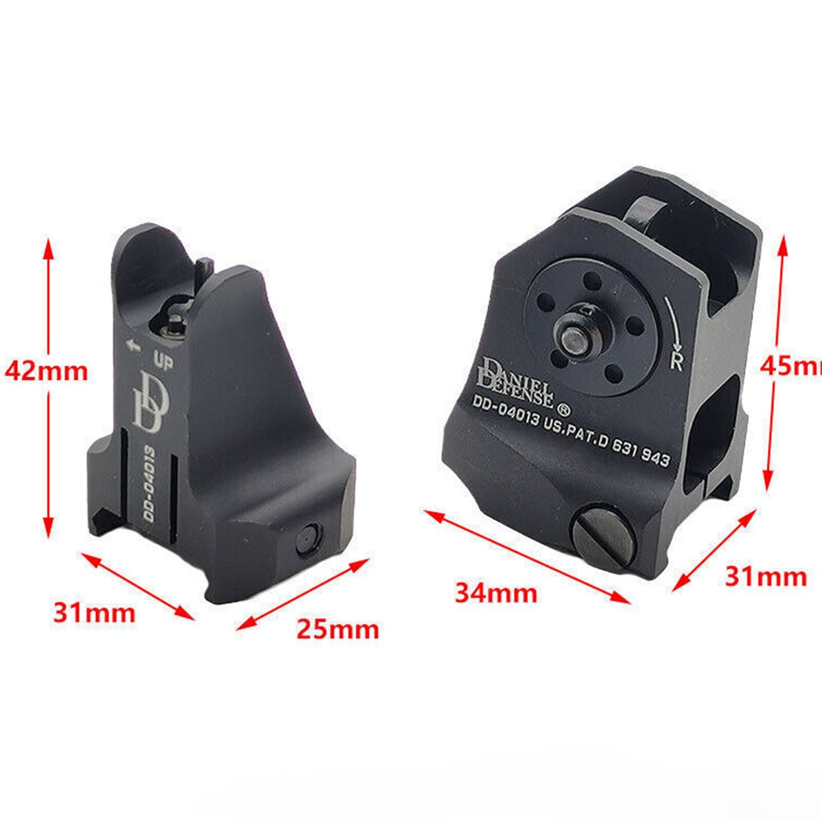 1 Pair D &D Flip-up Low Profile Metal Sight Folding Iron Sights Front / Rear Set