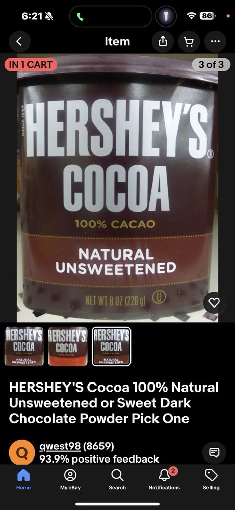 Hershey's Cocoa Natural Unsweetened Powder 100% Cacao