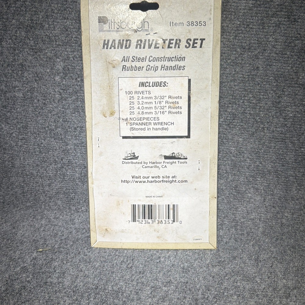 PITTSBURGH #38353 Hand Riveter Set with 3 sizes Rivets