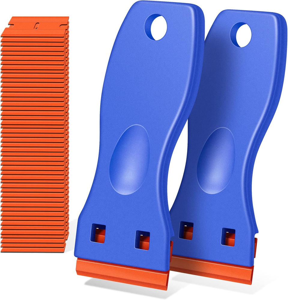 Plastic Razor Blade Scraper, 2 Pack Razor Scraper with 120 Pcs Razor Blades f...