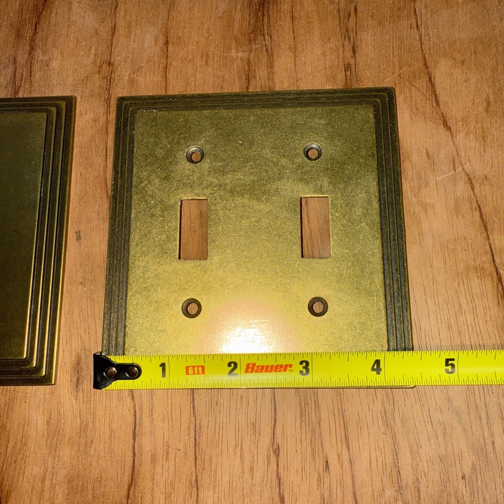 (2) VTG Brass AmerTac Light Switch Covers Single & Double W/screws