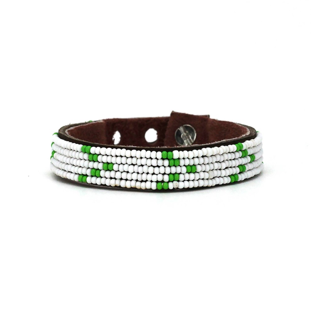 Small Green and White Chevron Leather Cuff