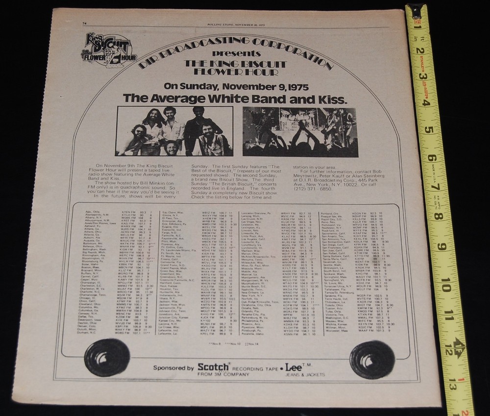 KISS Concert Ad Alive Tour King Biscuit Radio Show 1975 Aucoin Vintage Kiss