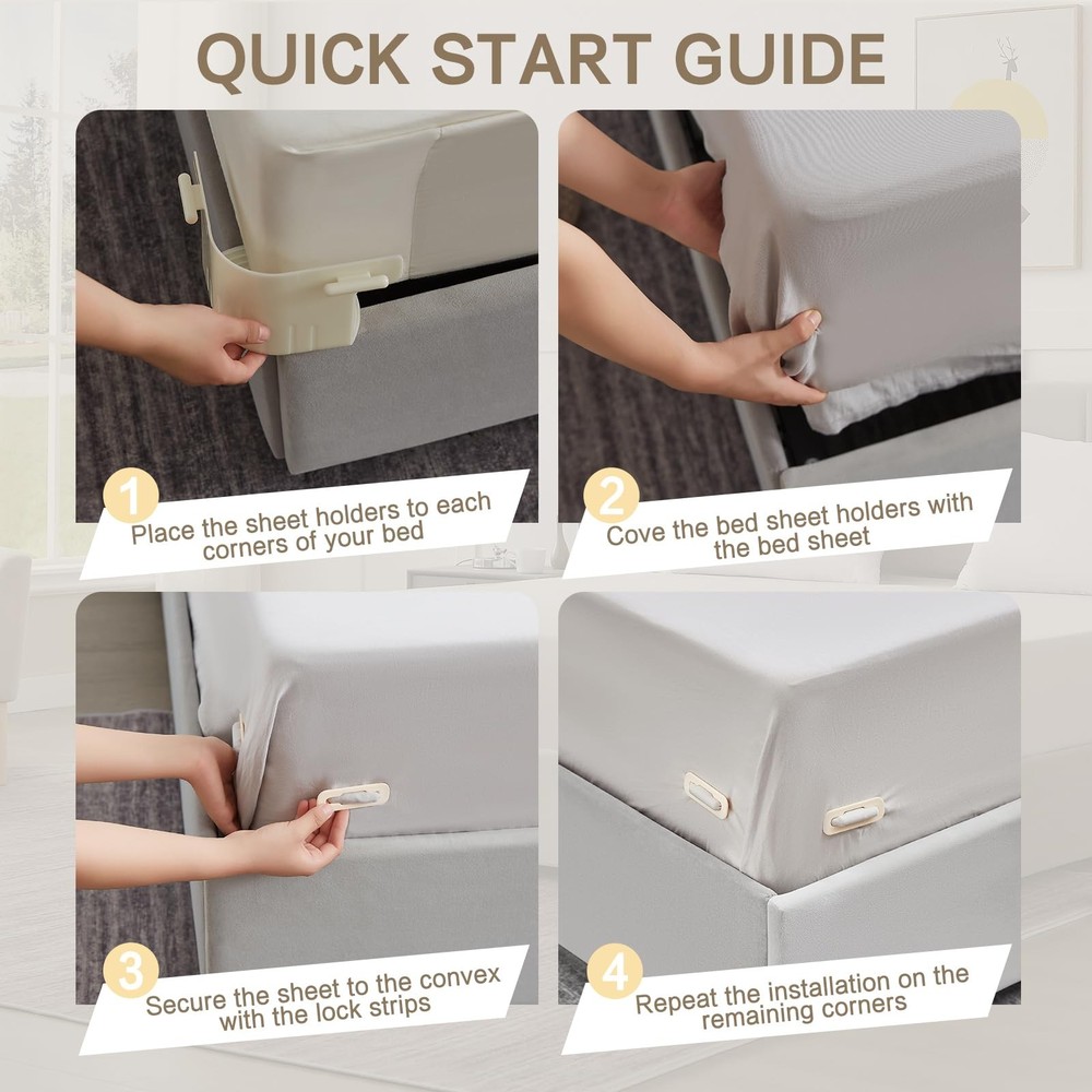 Holders for Fitted Sheets – 4 Pack Heavy Duty ABS Lock Straps, Keep Sheets Fi...