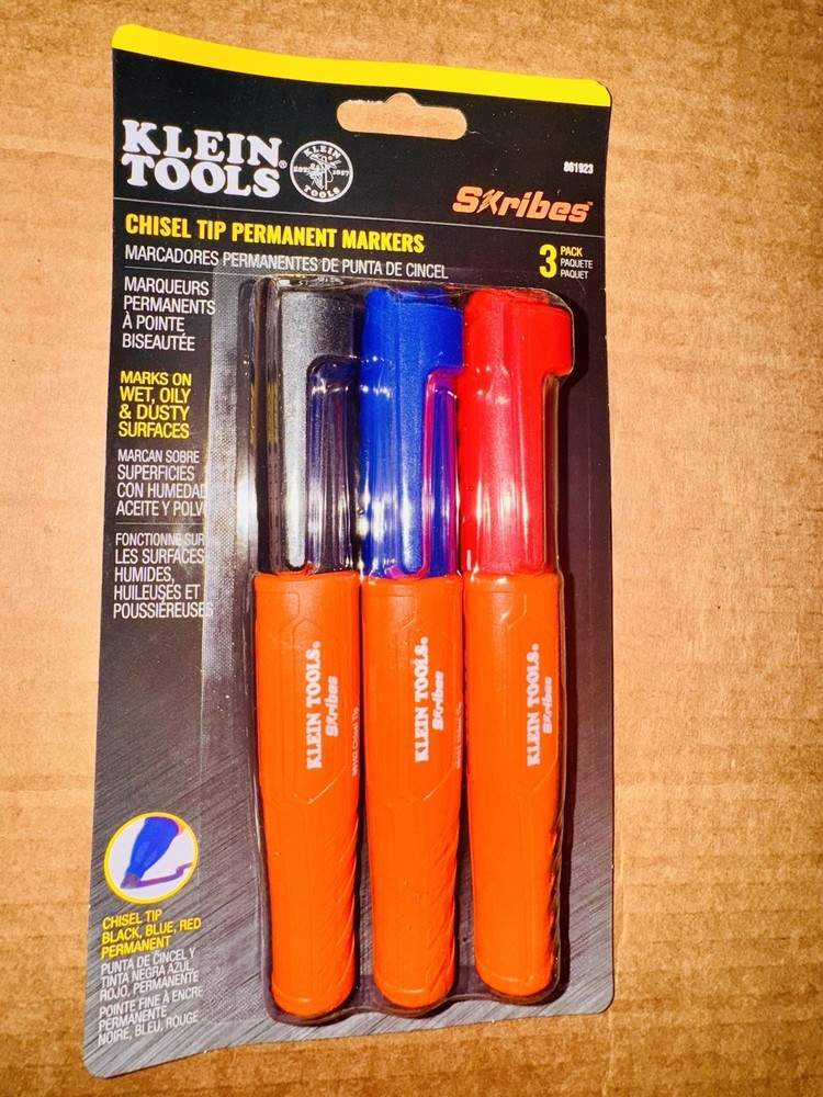 Klein Tools 861923 Skribes™ Chisel Tip Permanent Markers, Multi-Color, 3-Pack