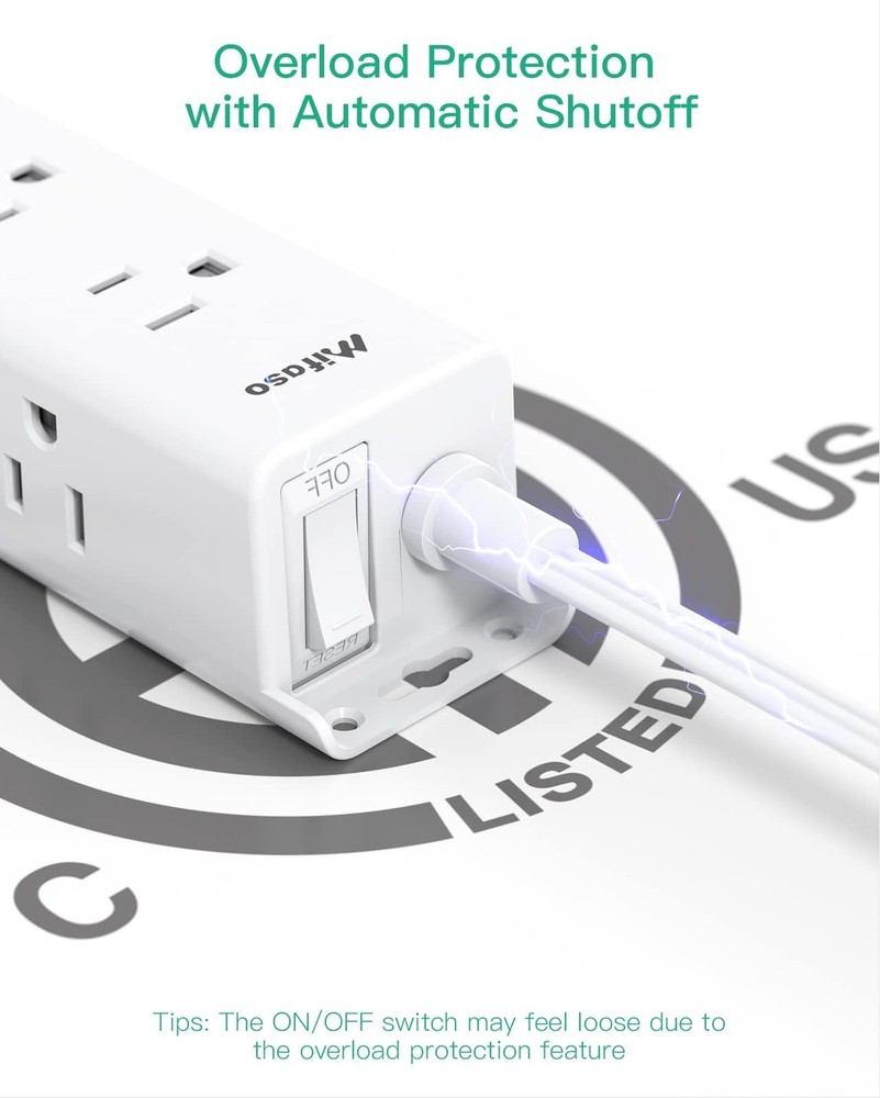 Surge Protector Power Strip - 9 Widely Spaced Multi Outlets, Wall Mount, 3 Si...