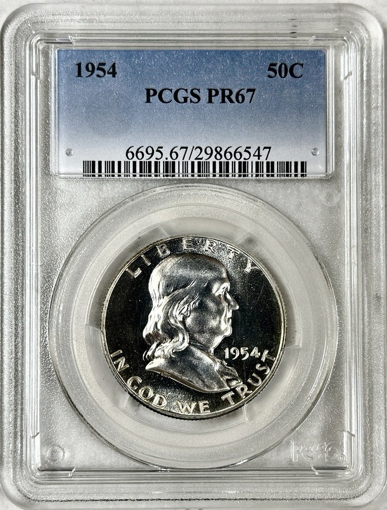 1954 PROOF FRANKLIN SILVER HALF DOLLAR PCGS PF67