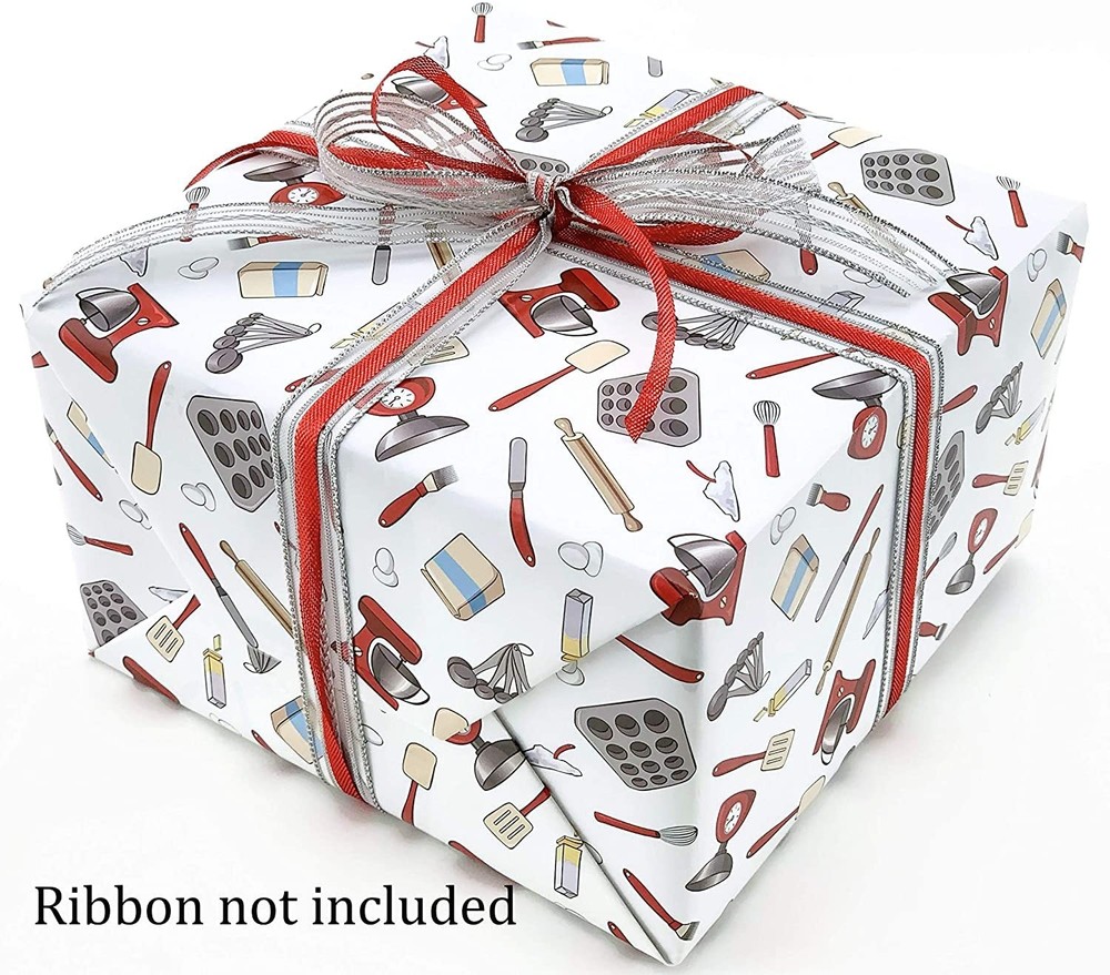 Red Kitchen Wrapping Paper Present Gift Wrap 30x20 Inch 3 Sheets