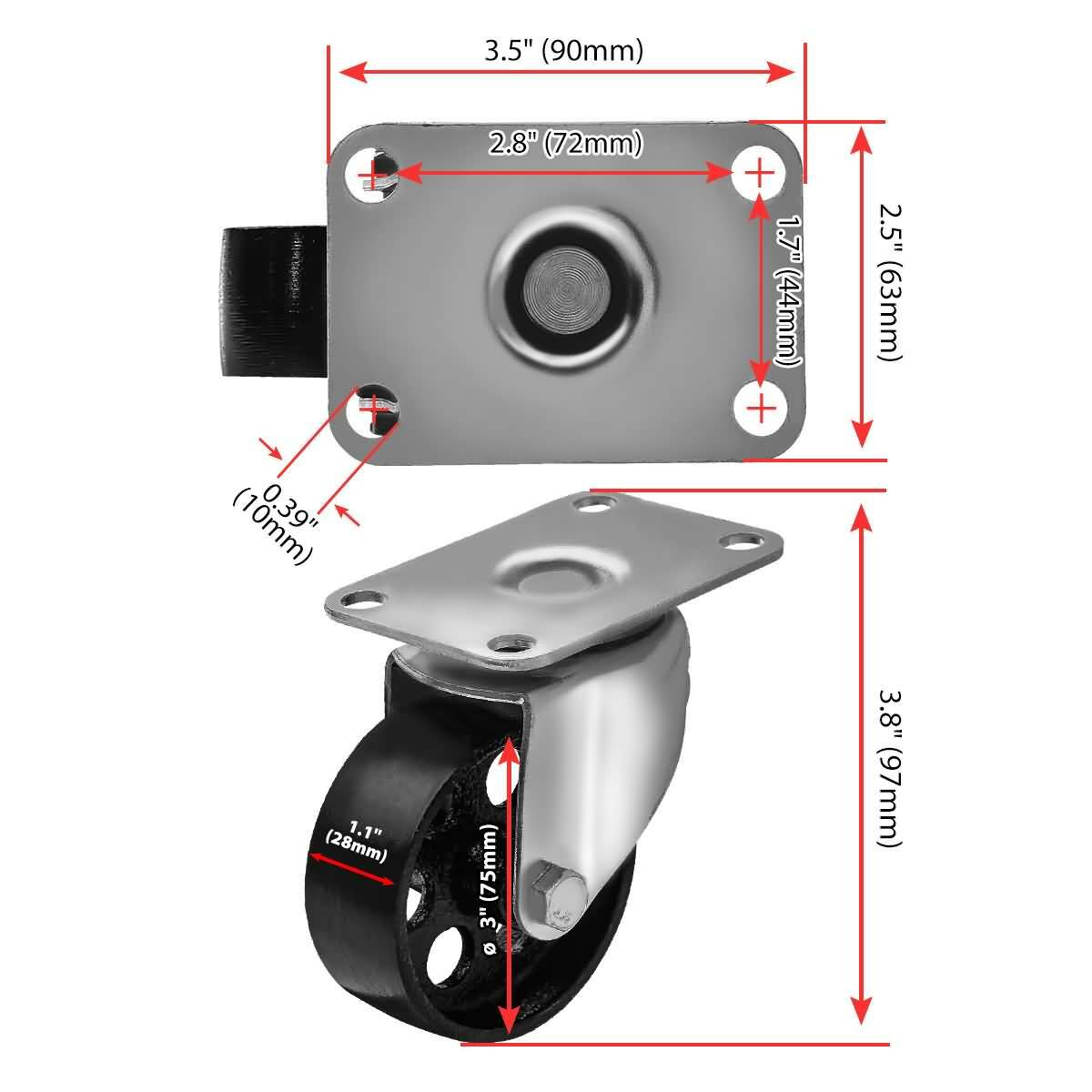 4 Lot All Steel Metal Swivel Plate Caster Heavy Duty 3 inch Wheel