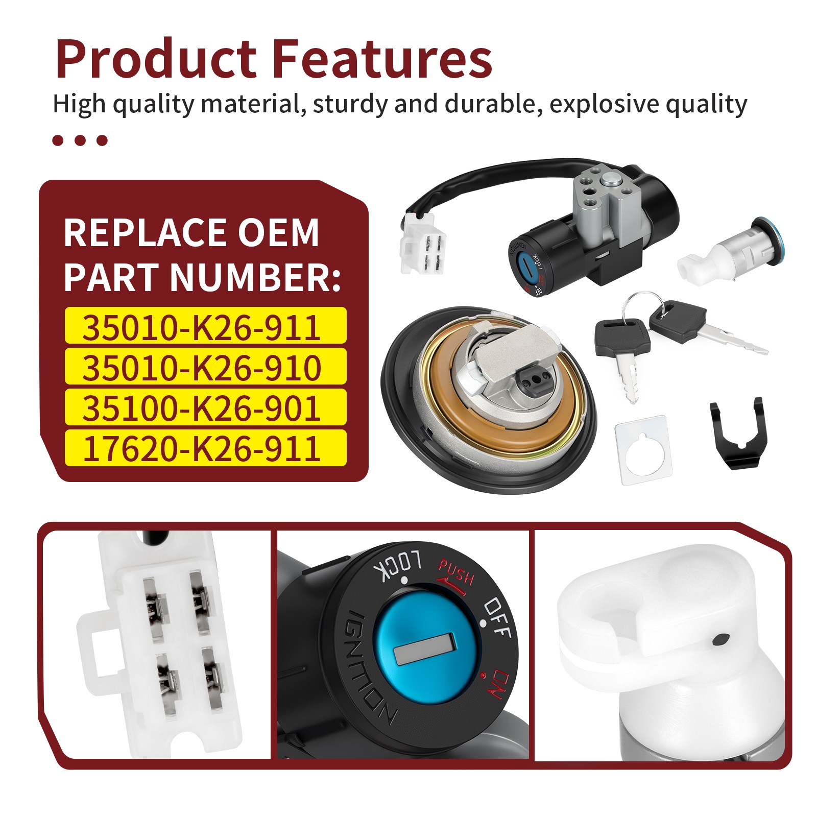 Ignition Switch Fuel 35100-K26-901 For Honda Grom 125 14-15 Gas Cap Key Lock Set