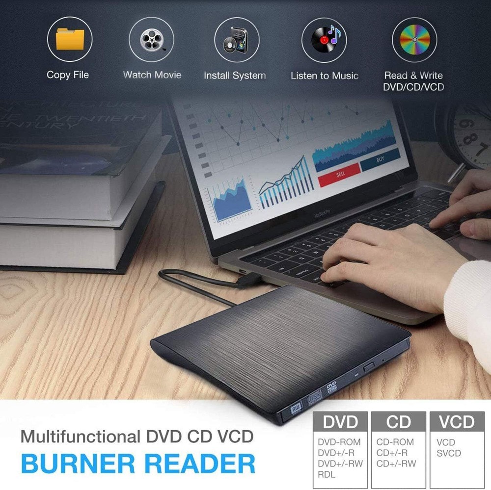 External CD DVD Drive, CD ROM Burner Compatible with Laptop Desktop Windows OS