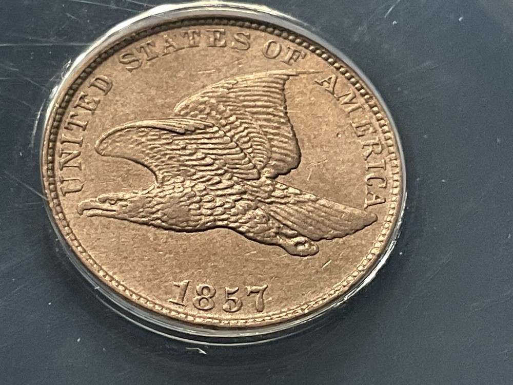 1857 Flying Eagle Cent ANACS EF45, FS-901 Snow-8 Clashed with Seated 25 cent rev