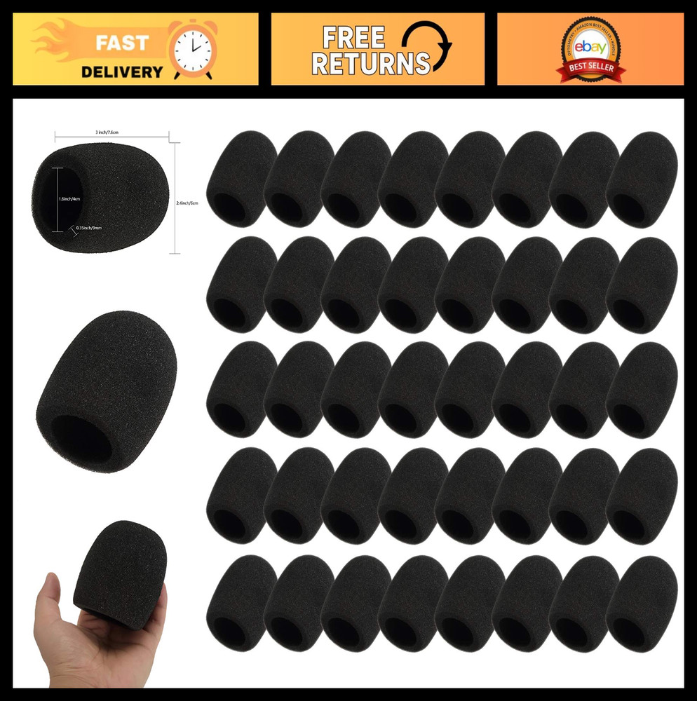 40 Pack Foam Mic Covers - Handheld Microphone Windscreen Black Sponge Shields