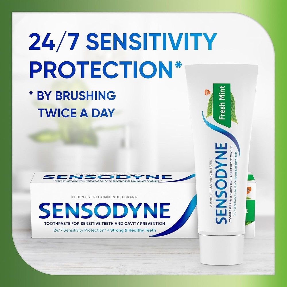 Sensodyne Fresh Mint Toothpaste for Sensitive Teeth, ADA Accepted, 4 oz, 2 Pack