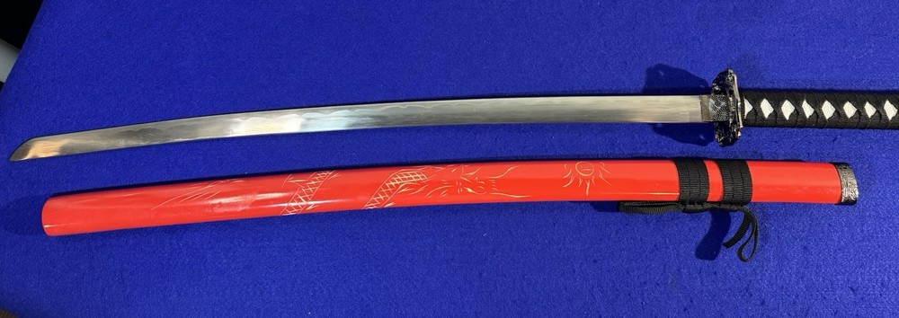 Replica Samurai Katana Red Black And Scabbard 38"