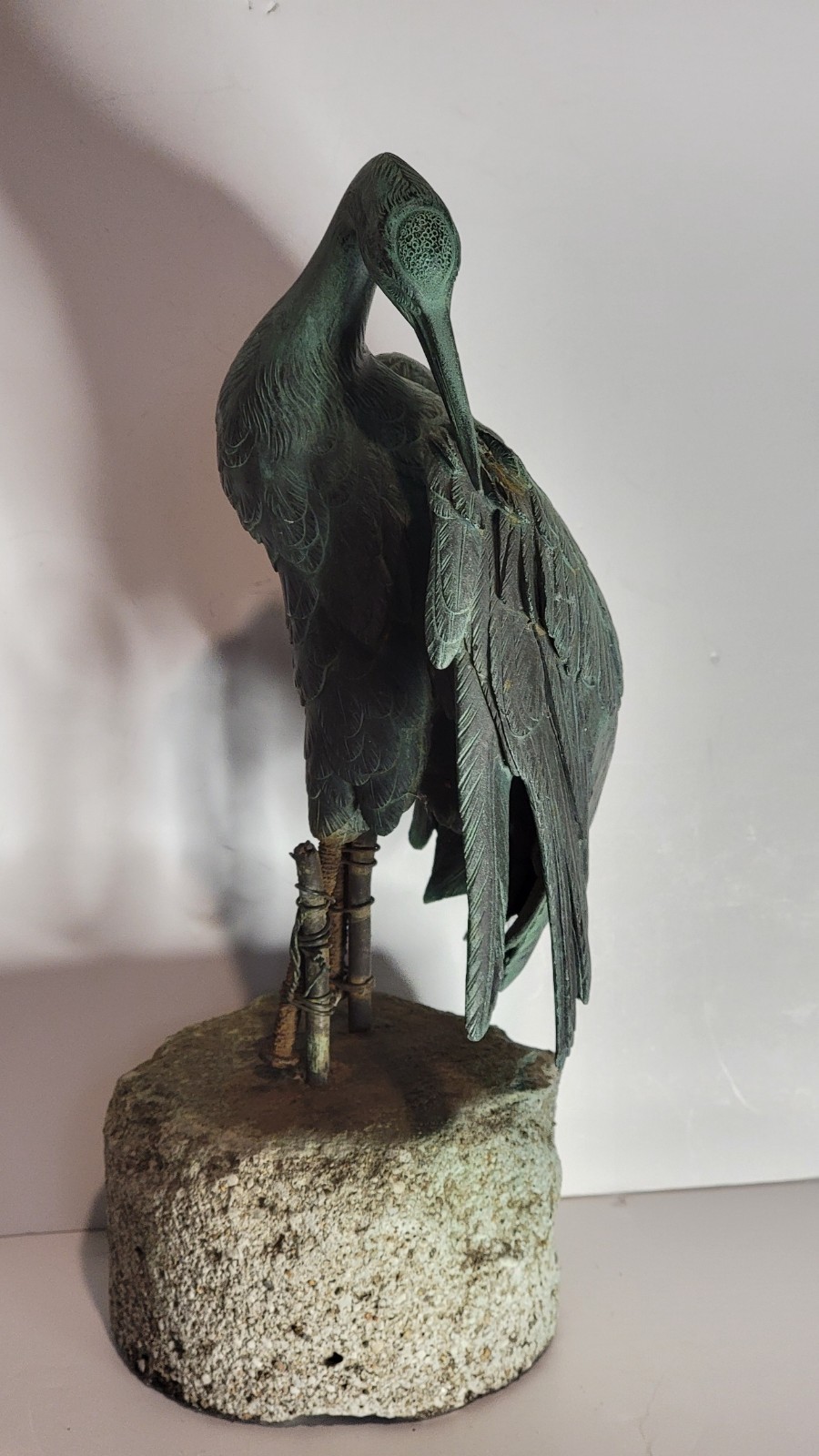 Antique 13" Bronze Verdigris Fountain Crane Salvaged Highly Detailed 9.8 LBS