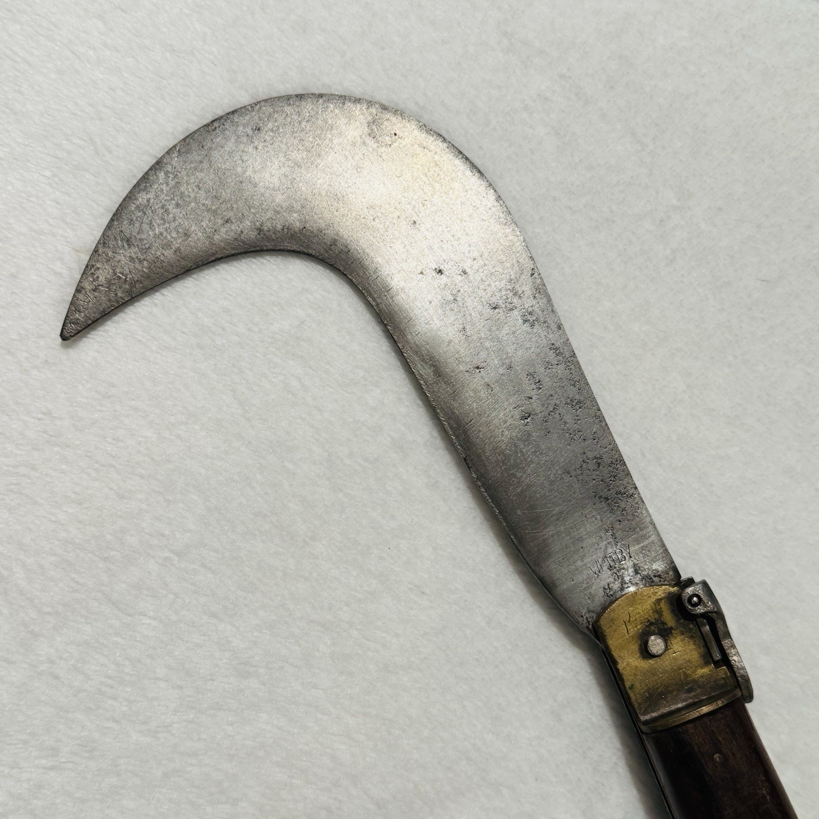 Whitby-Foreign-Roncola-Pruning-Thatcher-Bill-Hook-Knife-W/-Brown-Wooden-Handle