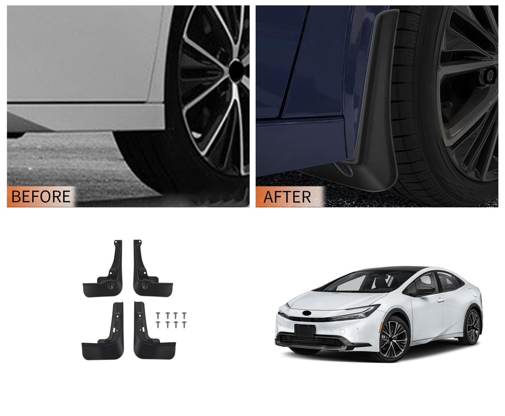 Mud Flaps for Prius 2023-2026 TPR Black 4PC