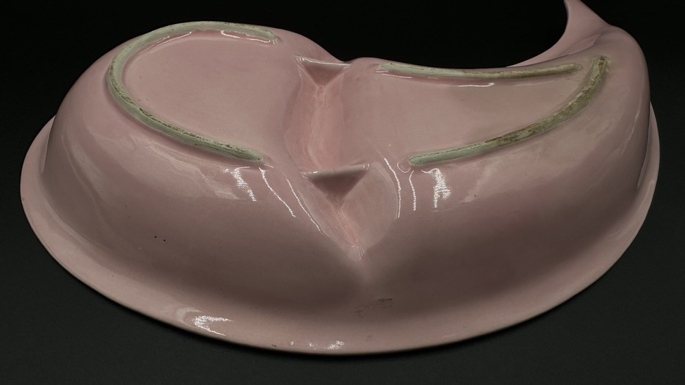 Vintage Glazed Ceramic Pink Leaf 2 Section Serving Tray 14"