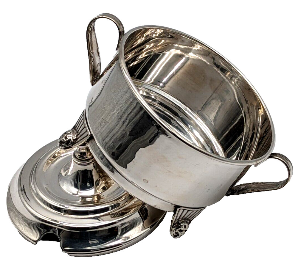 Large Silver Plated Footed Covered Handled Sugar Bowl