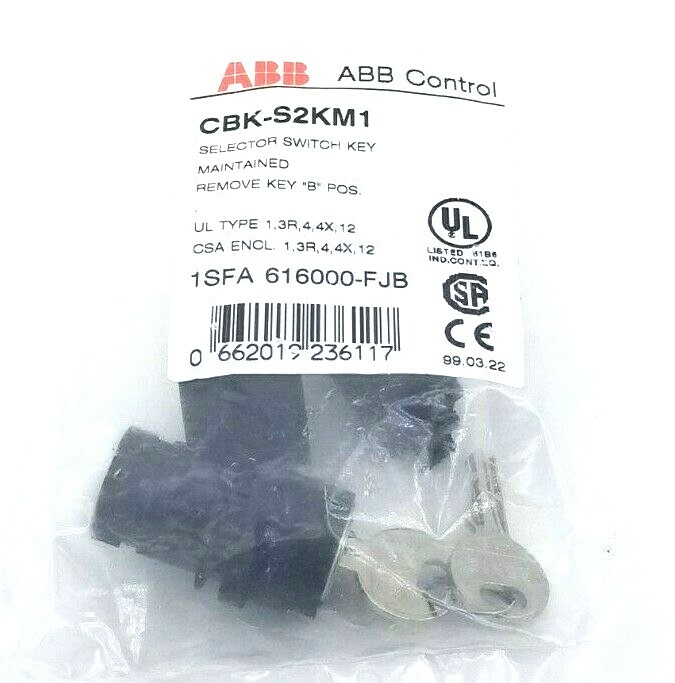 ABB, Asea Brown Boveri, CBK-S2KM1 Selector Key Switch, Remove Key "B" Position