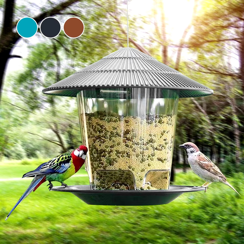 Outdoor Hanging Hexagonal Bird Feeder-Large Capacity Easy Clean, Durable Plastic