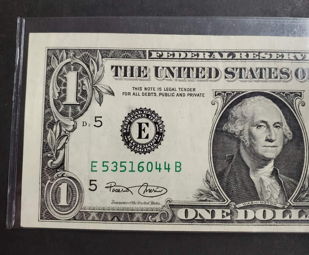 2003 $1 Federal Reserve Note MIS-ALIGNMENT ERROR, MIS-CUT
