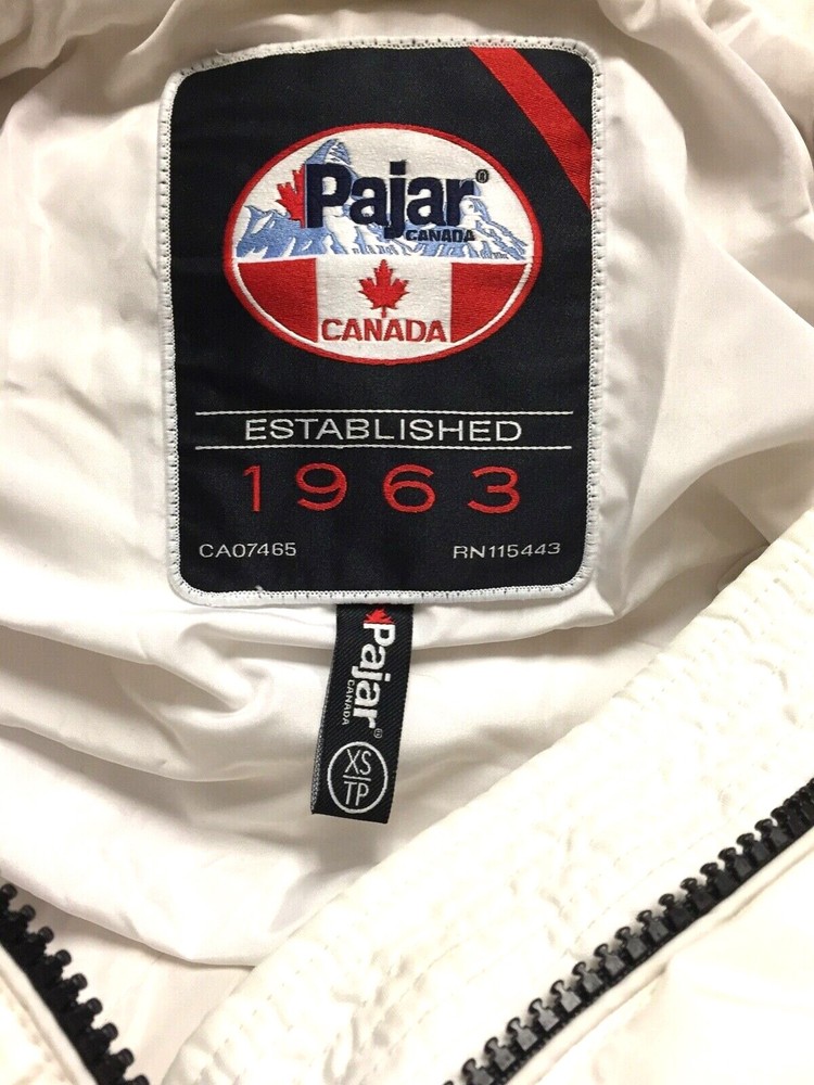 PAJAR WHITE DOWN COAT JACKET DOUBLE ZIP FRONT W BUTTONS & ADJUSTABLE COLLAR HOOD