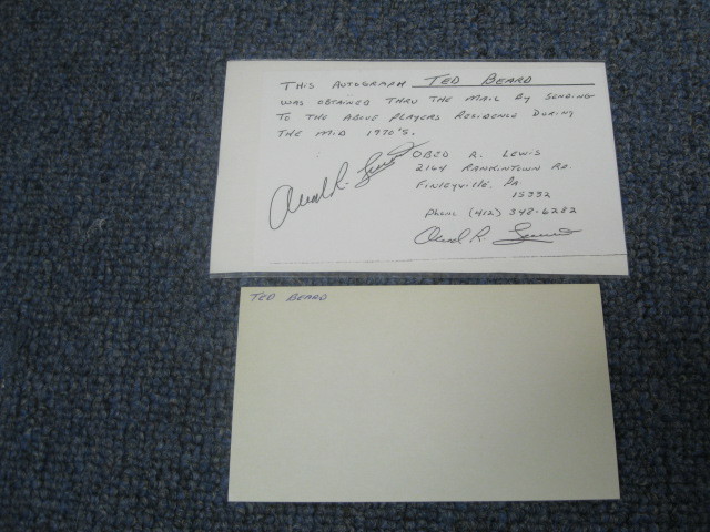Ted Beard AUTOGRAPH Index Card JSA Auction Certified
