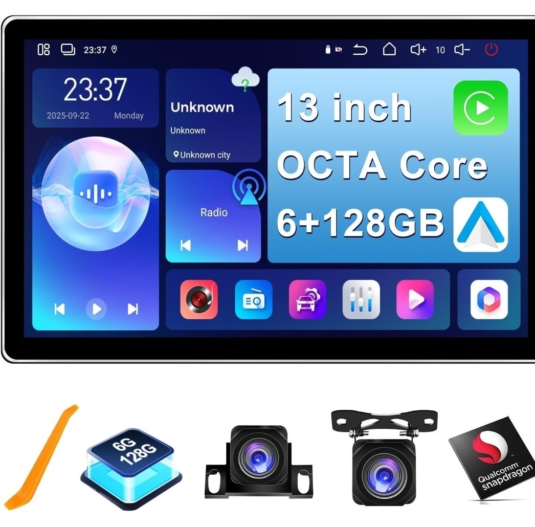 6+128GB 13 inch Double Din Touch Screen Android Car Stereo with Front (READ)