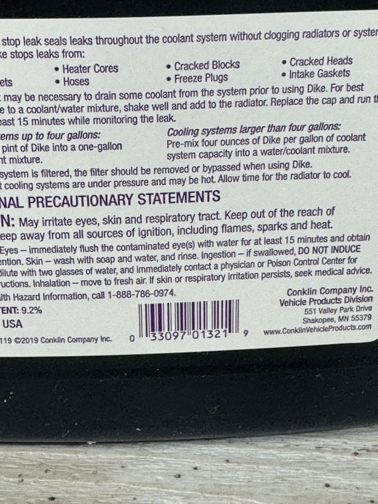 Conklin Dike Temporary Radiator Stop Leak 1 Pint