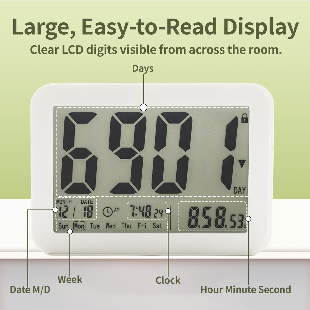 LUCKY TIME 9999 Days Digital Countdown Clock, Large Display LCD Timer & Real-...