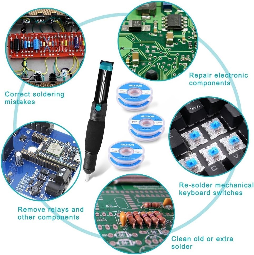 Comprehensive Solder Removal Tool Set: Desoldering Pump & 6 Wicks, Durable