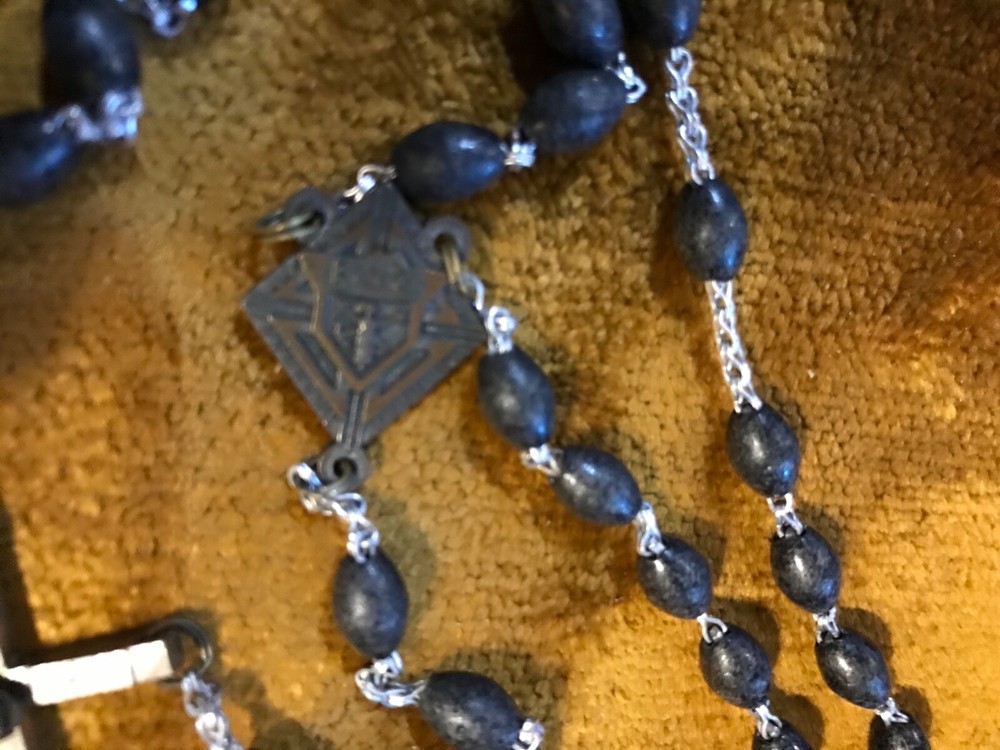 Vintage Rosary with Black Rectangular Beads Made in Italy Prayer Beads Crucifix 