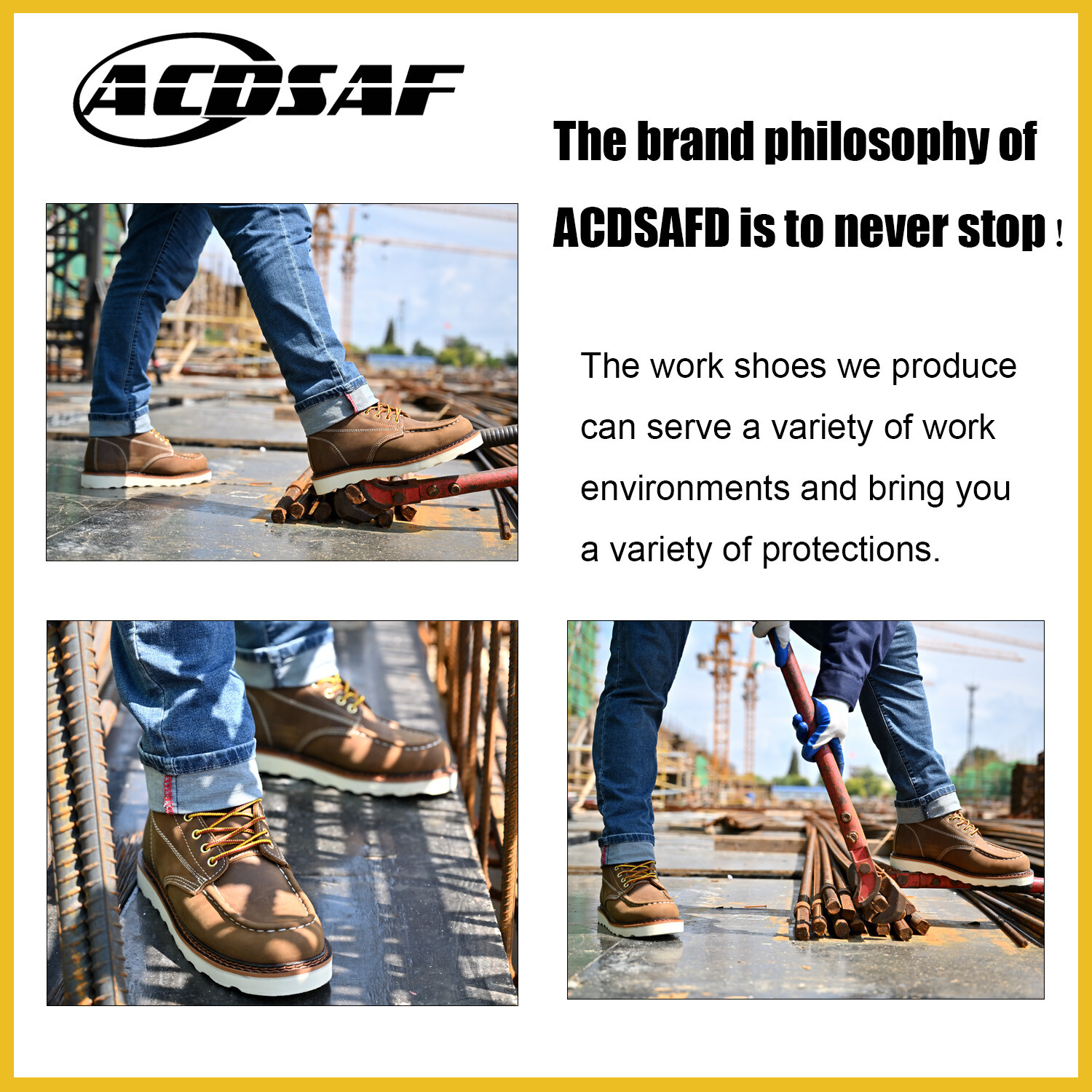 Work Boot Men's 6" Soft Toe Wedge Boots for Construction Lightweight leather