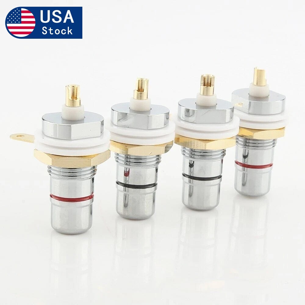 4X Rhodium Plated RCA Socket female Panel Mount plug Hifi Audio Terminal Chassis