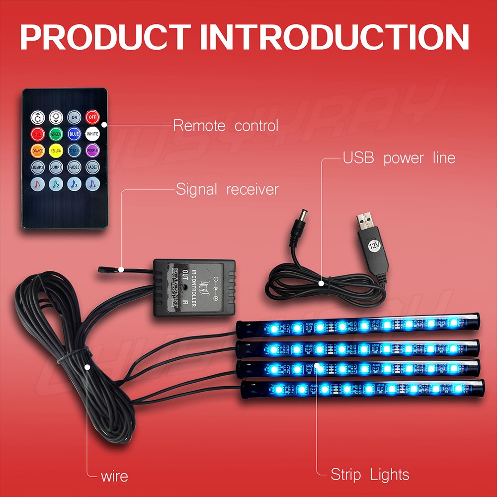 4Pcs RGB PC Case LED Strip Computer Light Bar PC Game Light With remote control
