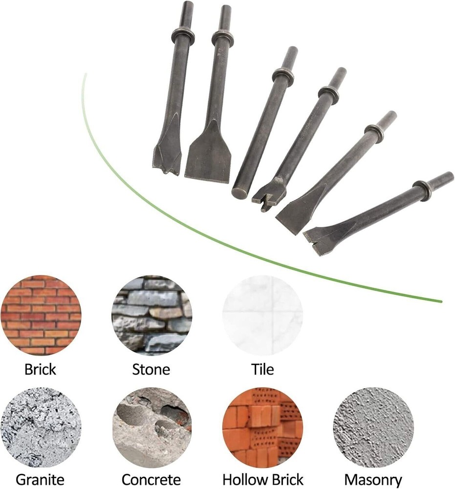 9Pcs Pneumatic Air Hammer Punch Chipping Bits Tool Chisel 0.39In Shank Tool Set