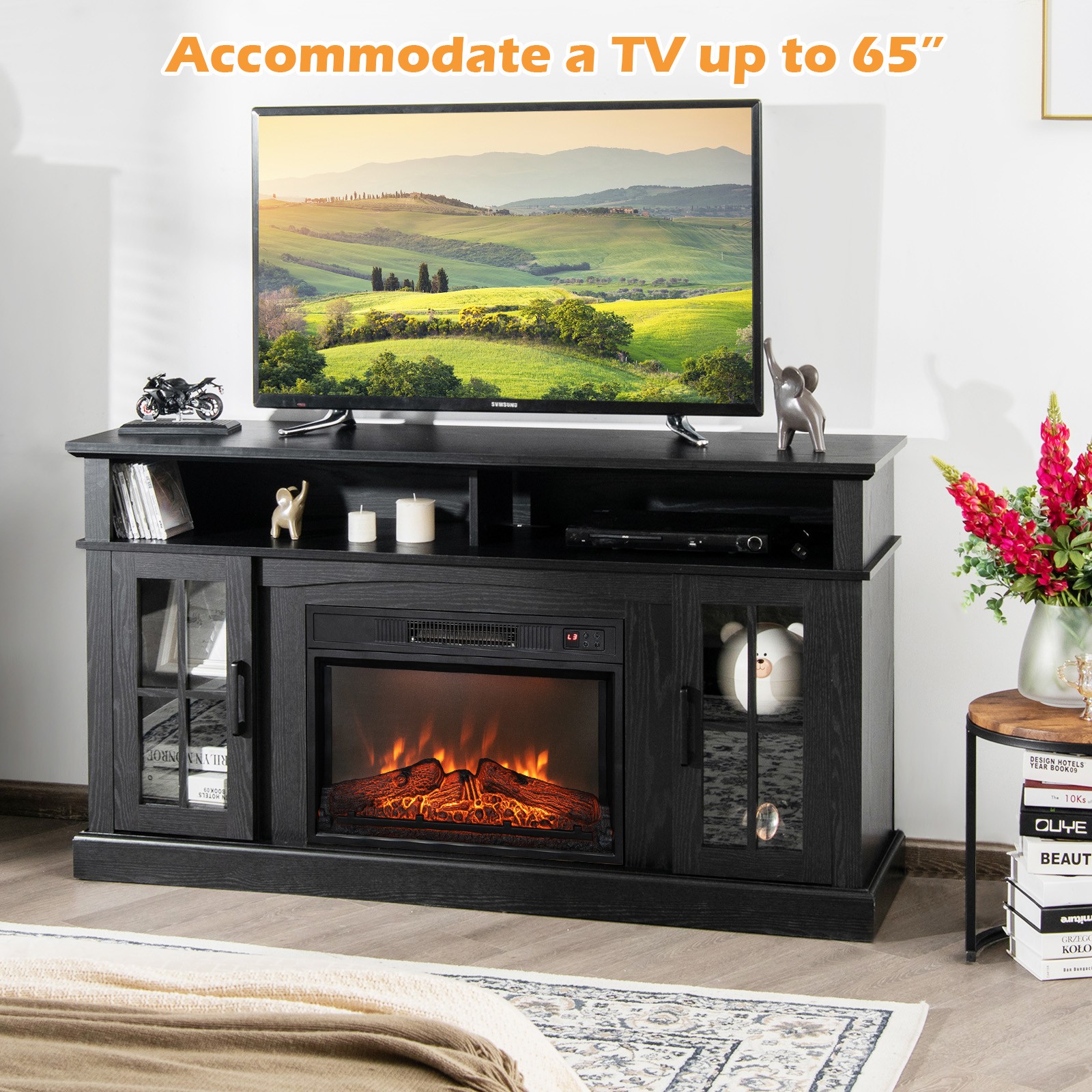 58" Fireplace TV Stand W/ 1400W Electric Fireplace for TVs up to 65 Inches