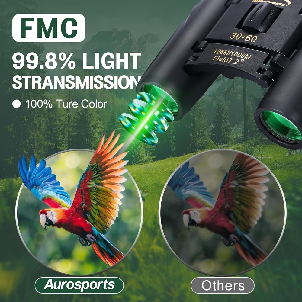 30X60 Small Binoculars for Adults Folding Bird Watching - Mini Compact Binocu...