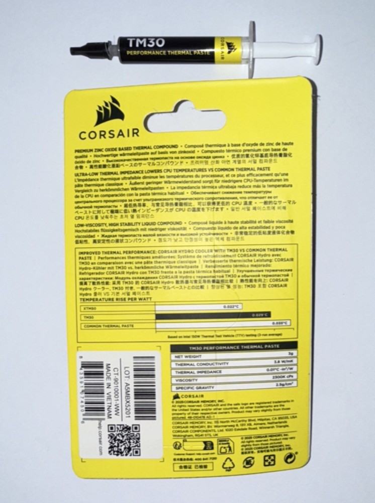 Corsair TM30 Performance Thermal Compound Zinc Oxide Syringe Gray CPU Processor
