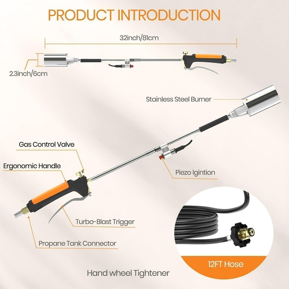 Efficient Propane Weed Torch with Button Igniter & 12FT Hose for Quick Use