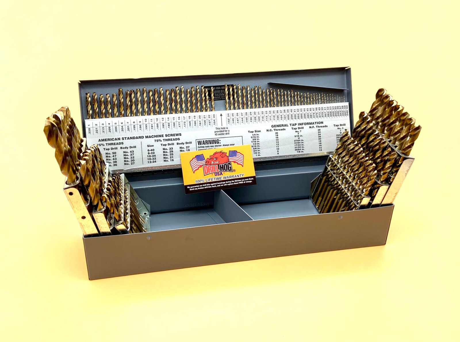 Drill Hog USA 115 Pc Drill Bit Set Letter Number COBALT M42 Lifetime Warranty