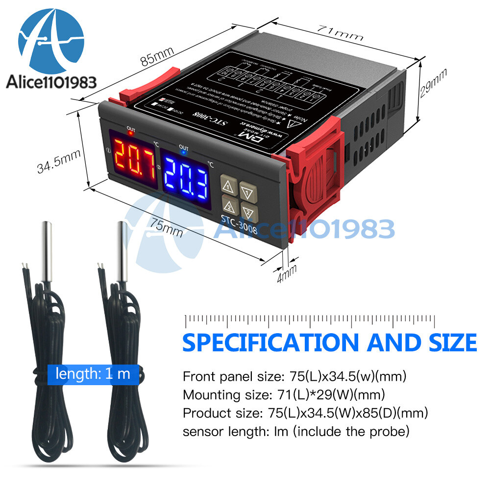 STC-3008 AC110-220V Digital Temperature Controller Thermostat Instrument Sensor