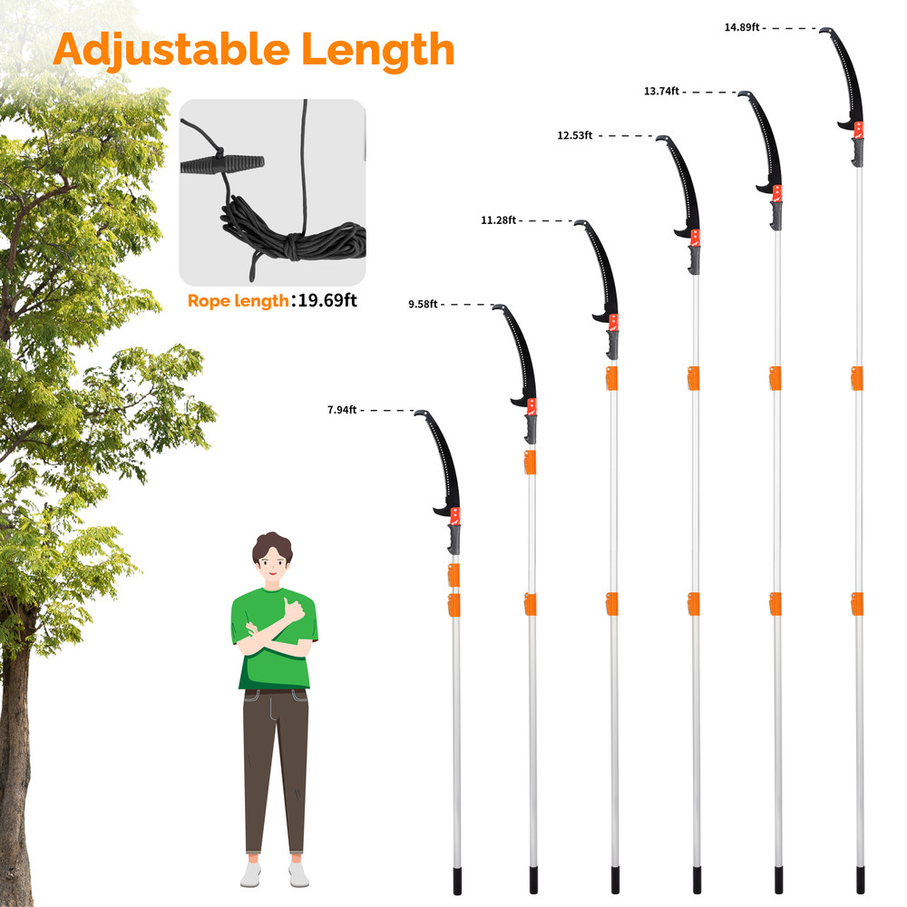 12FT Tree Pruning Saw, Telescopic Manual Lightweight Extendable Pole Saw