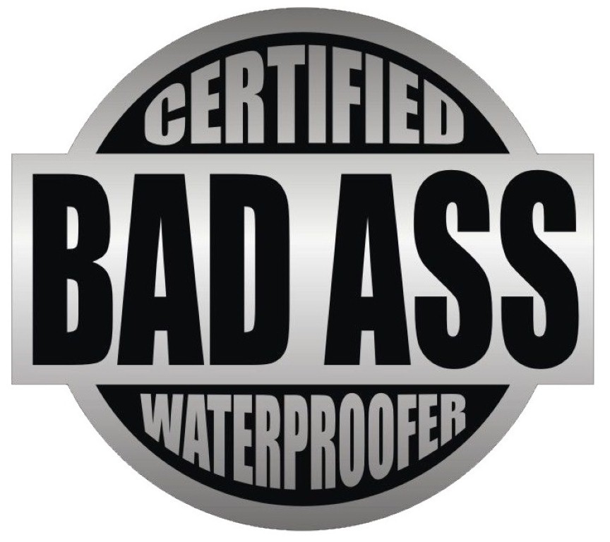CERTIFIED BAD A$$ WATERPROOFER STICKER BLACK ON GREY