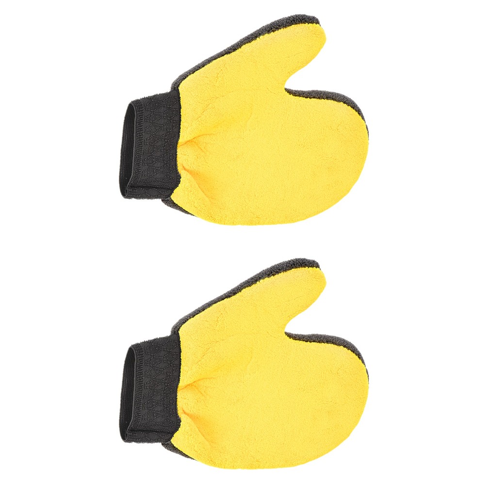 2Pcs Grey Yellow Microfiber Wash Glove w Thumb