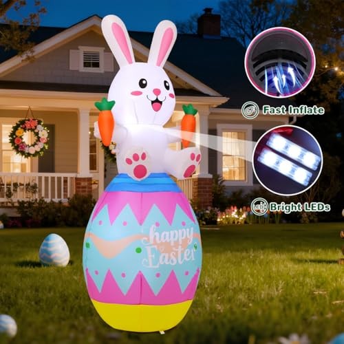 6 FT Easter Inflatables Bunny Outdoor Decorations Cute Easter Eggs Blow Up