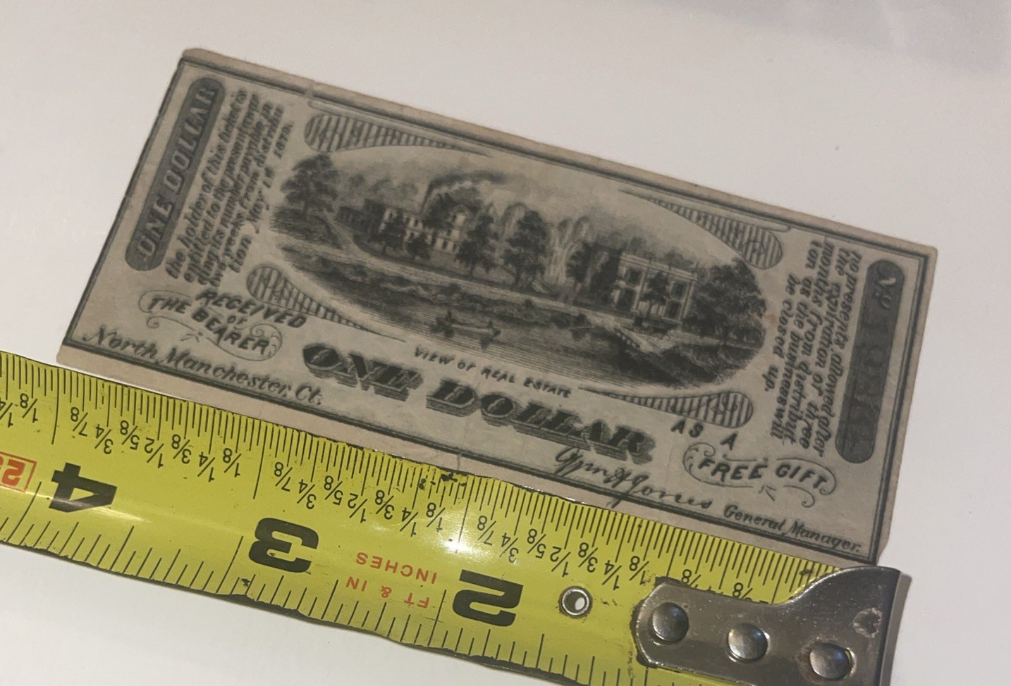 Very Rare 1879 1 Dollar Bill/Coupon Award Manchester Connecticut