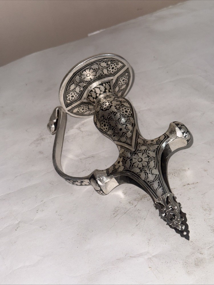 Hand Crafted Mughal Silver inlaid Iron Sword Talwar Handle